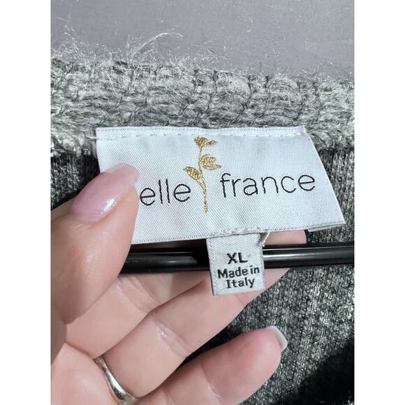 Belle France Sweater Mohair Blend Top XL Embroidery Silk Trim Deep Green Italy - Picture 6 of 7